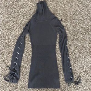 Guess gray turtleneck with open lace up sleeves XS